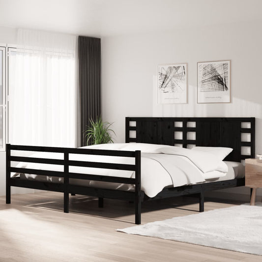 fekete tömör fenyőfa ágykeret 200 x 200 cm