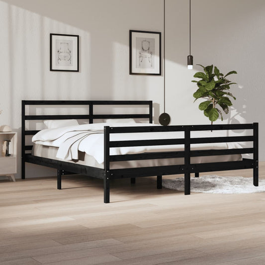fekete tömör fenyőfa ágykeret 200 x 200 cm