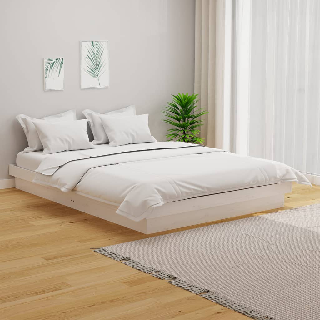 King Size fehér tömör fa ágykeret 150 x 200 cm