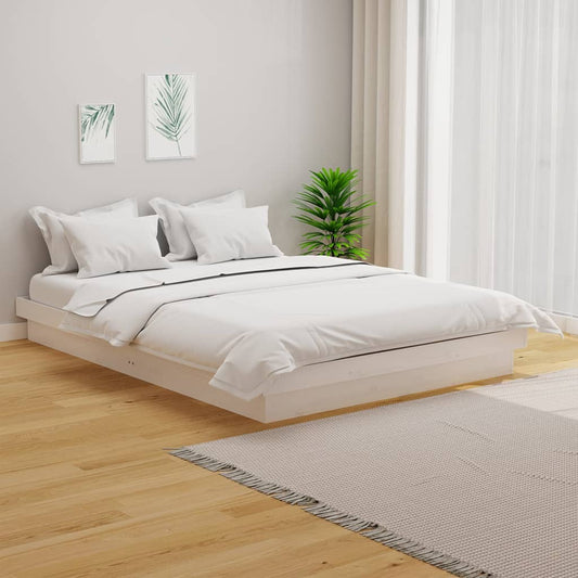 King Size fehér tömör fa ágykeret 150 x 200 cm