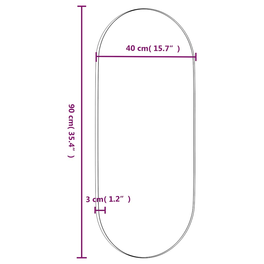 fekete ovális falra szerelhető tükör 40x90 cm