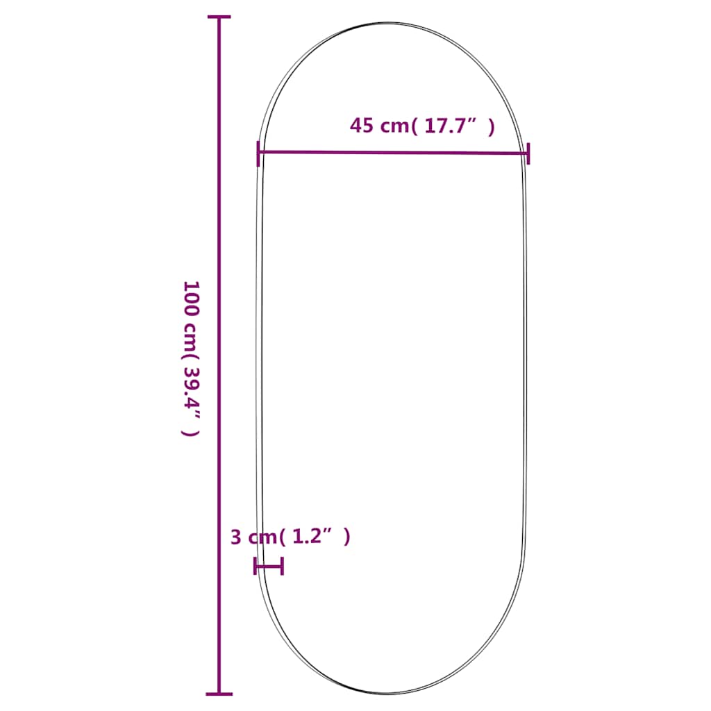 fekete ovális falra szerelhető tükör 45x100 cm