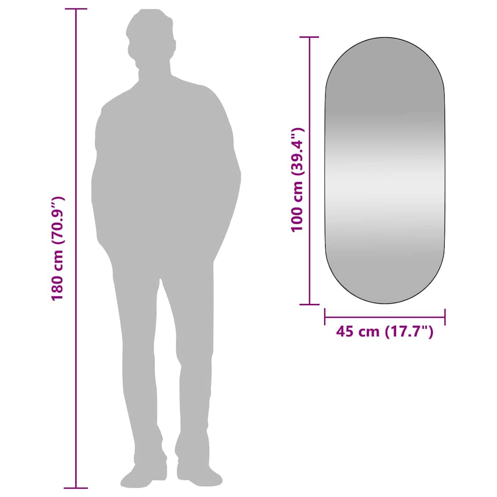 fekete ovális falra szerelhető tükör 45x100 cm