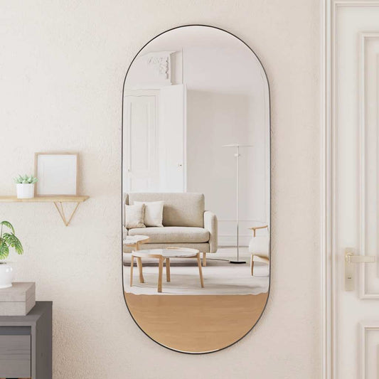 fekete ovális falra szerelhető tükör 45x100 cm