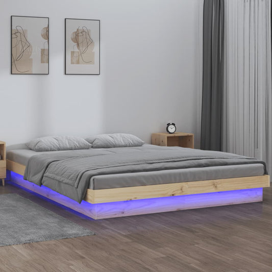 kétszemélyes tömör fa LED-es ágykeret 135 x 190 cm