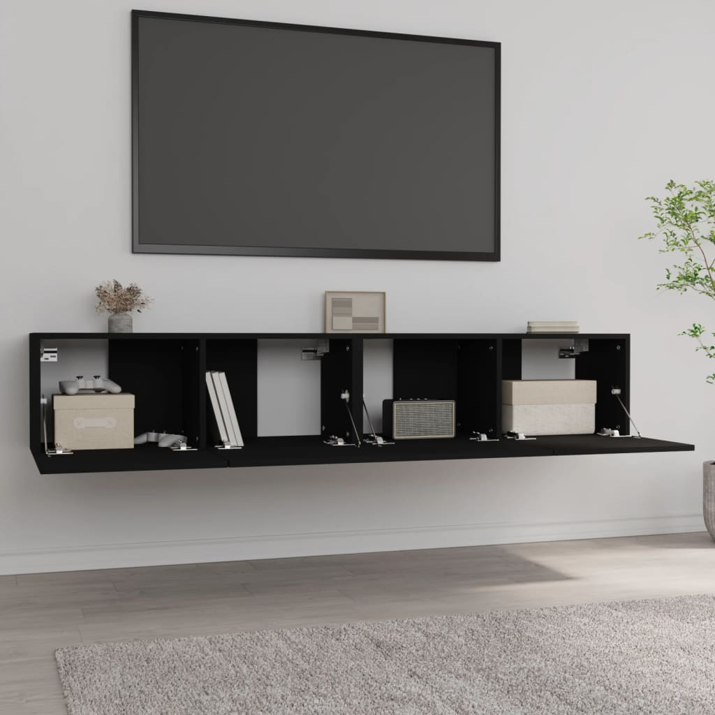 2 db fekete szerelt fa TV-szekrény 80 x 30 x 30 cm