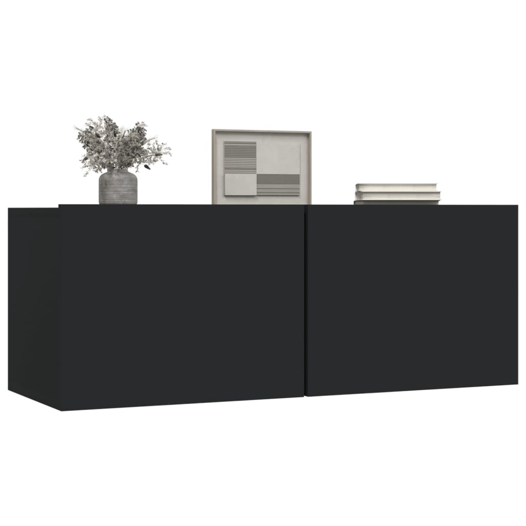 2 db fekete szerelt fa TV-szekrény 80 x 30 x 30 cm