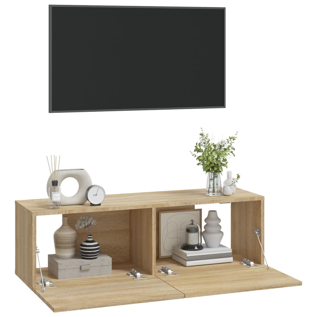 2 db sonoma tölgy szerelt fa fali TV-szekrény 100x30x30 cm