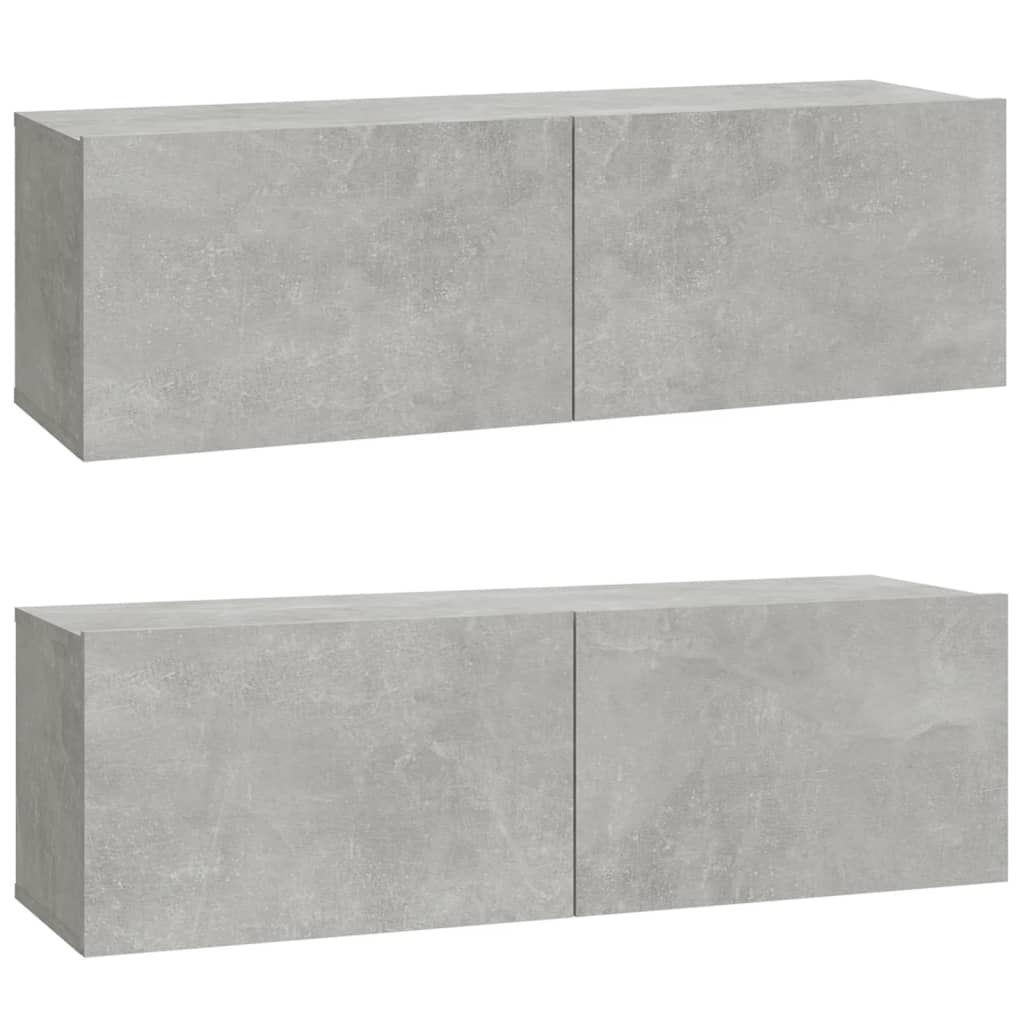 2 db betonszürke szerelt fa fali TV-szekrény 100 x 30 x 30 cm
