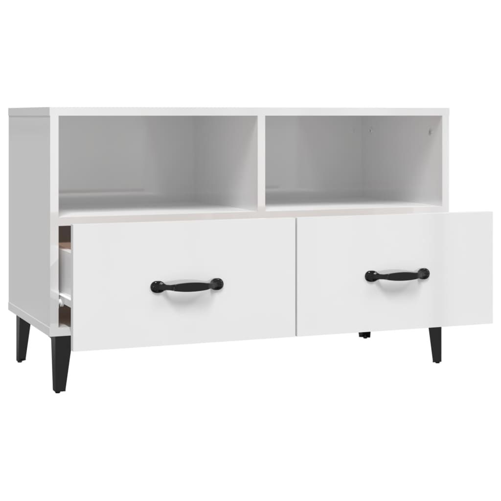 fehér magasfényű szerelt fa TV-szekrény 80x36x50 cm