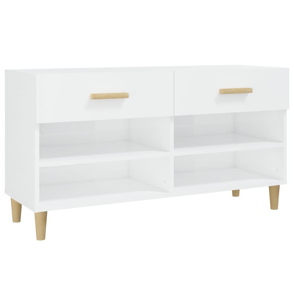 magasfényű fehér szerelt fa cipőszekrény 102x35x55 cm