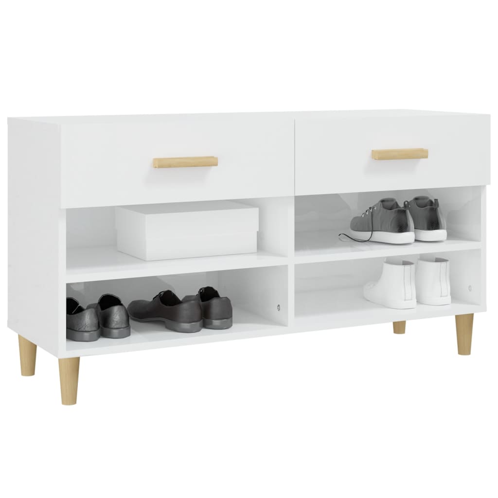 magasfényű fehér szerelt fa cipőszekrény 102x35x55 cm