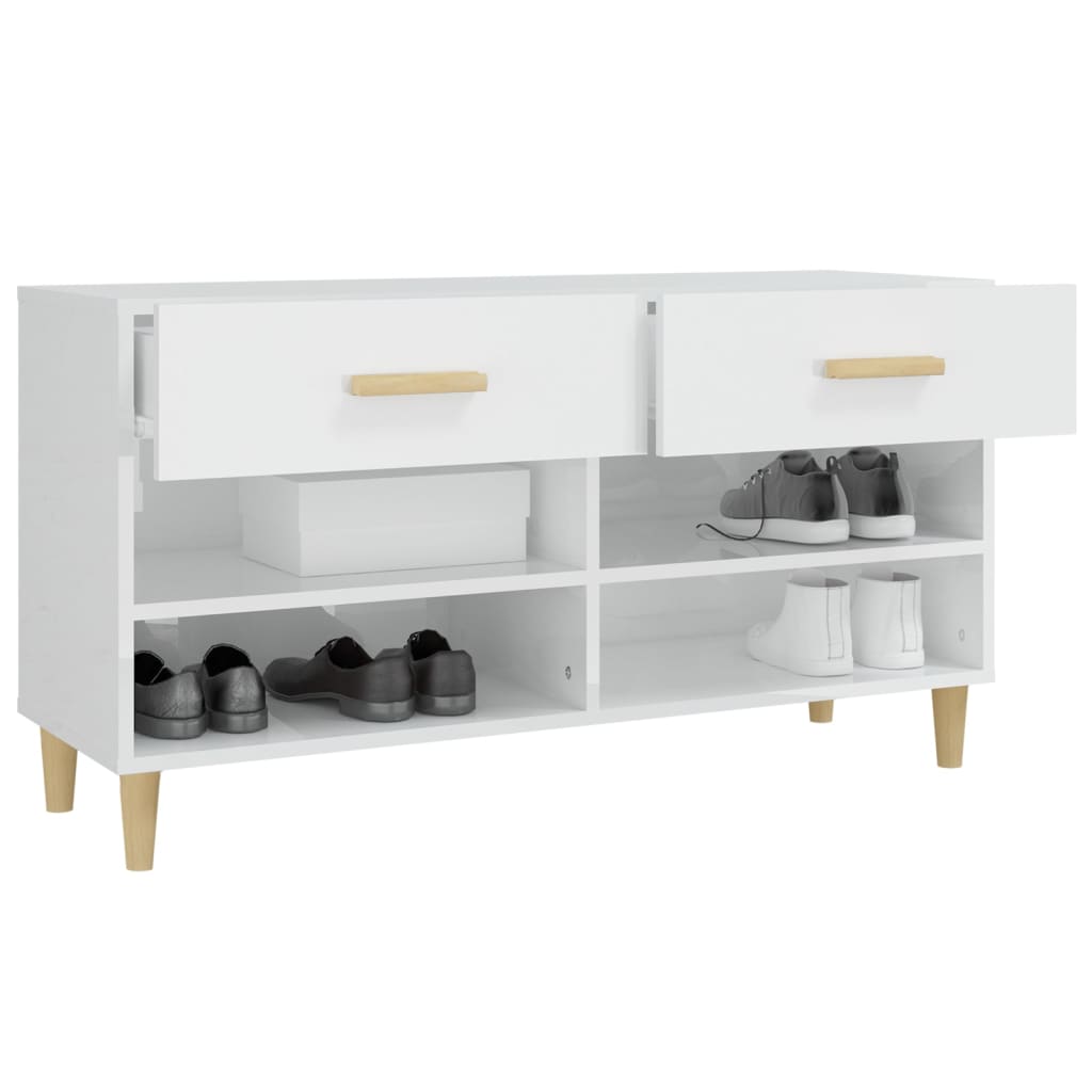 magasfényű fehér szerelt fa cipőszekrény 102x35x55 cm