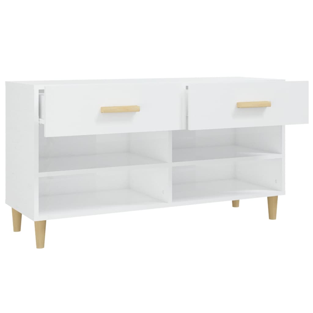 magasfényű fehér szerelt fa cipőszekrény 102x35x55 cm