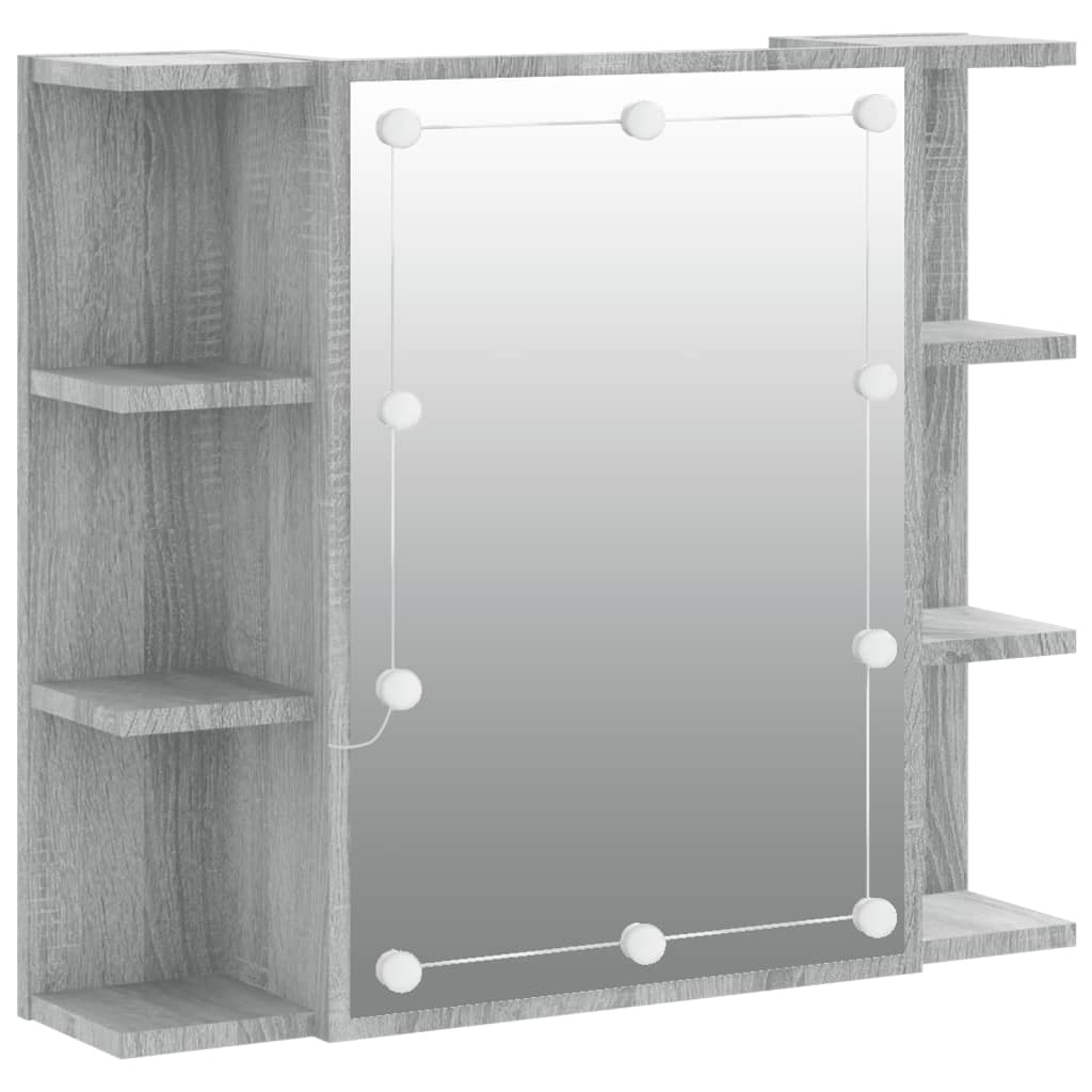 szürke sonoma tölgy színű tükrös szekrény LED-del 70x16,5x60 cm