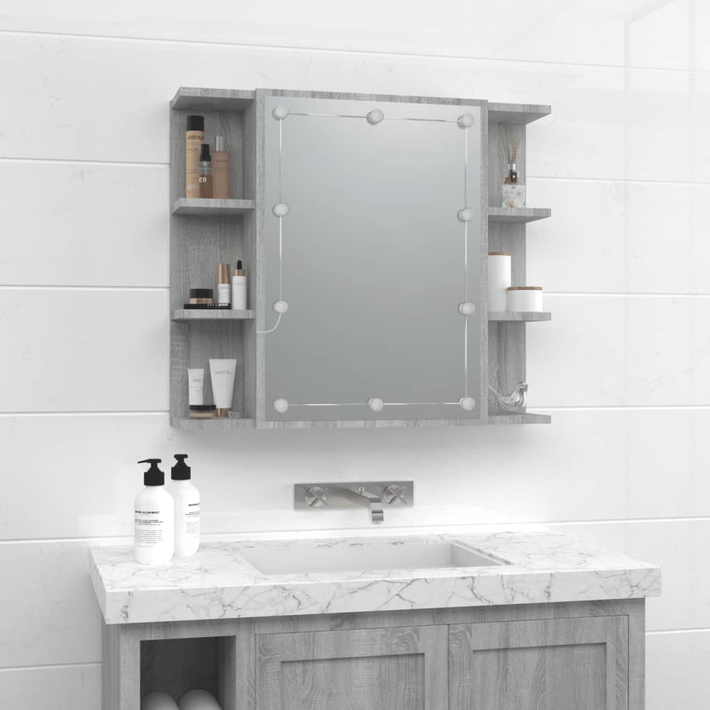 szürke sonoma tölgy színű tükrös szekrény LED-del 70x16,5x60 cm