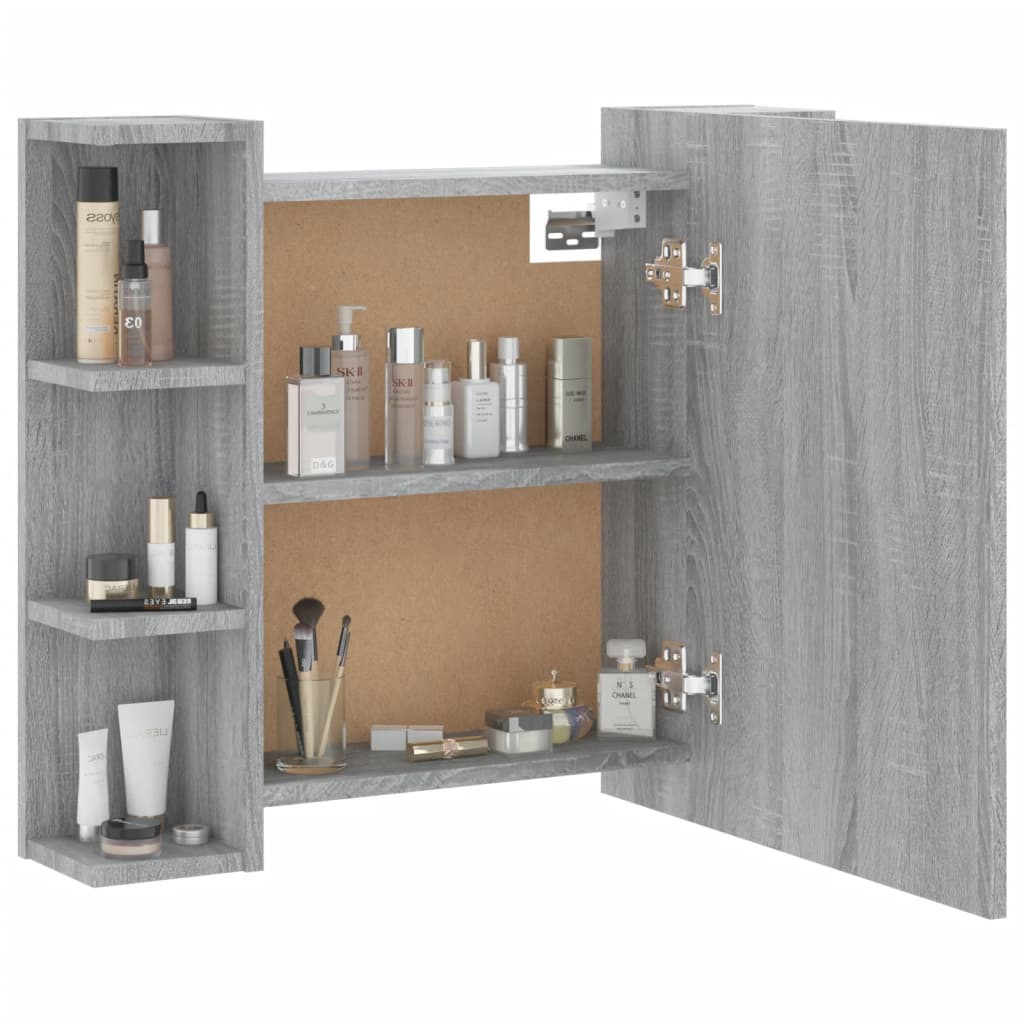 szürke sonoma tölgy színű tükrös szekrény LED-del 70x16,5x60 cm