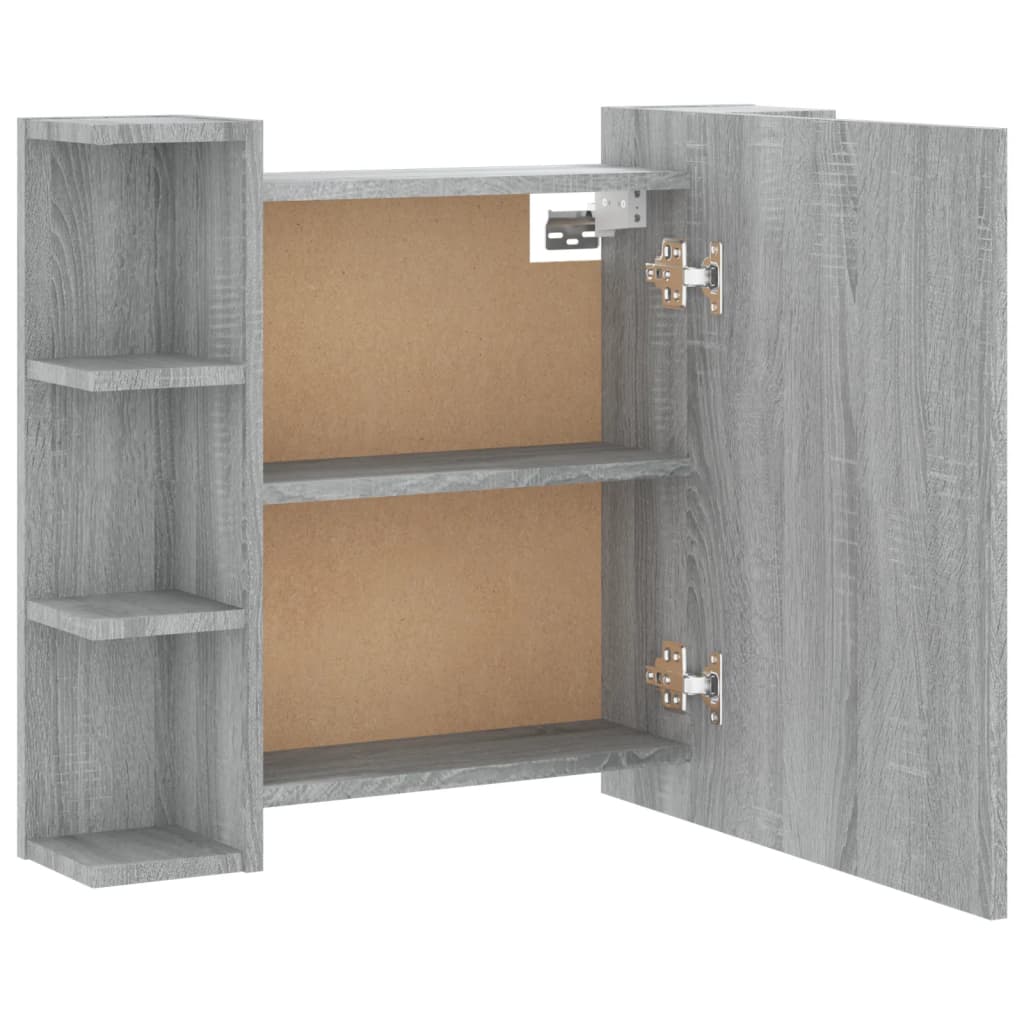 szürke sonoma tölgy színű tükrös szekrény LED-del 70x16,5x60 cm