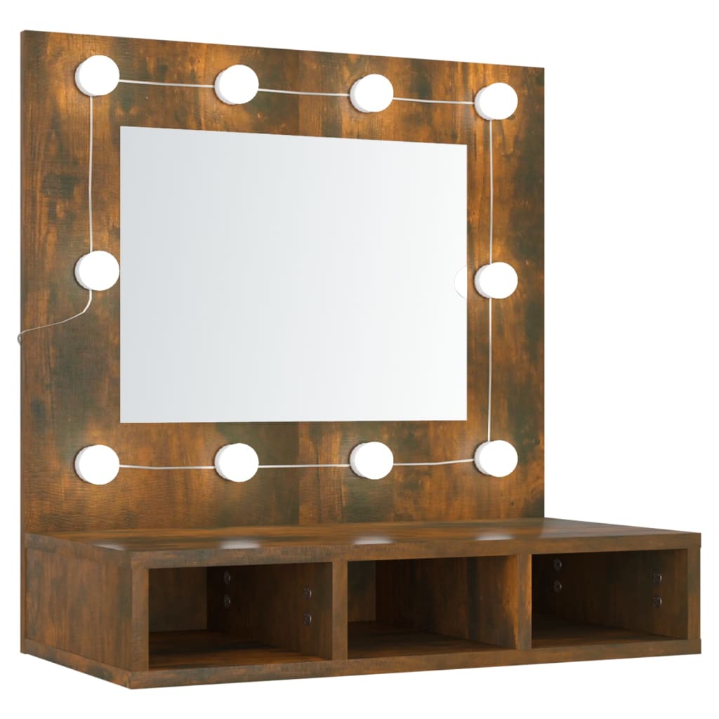 füstös tölgy színű tükrös szekrény LED-ekkel 60 x 31,5 x 62 cm