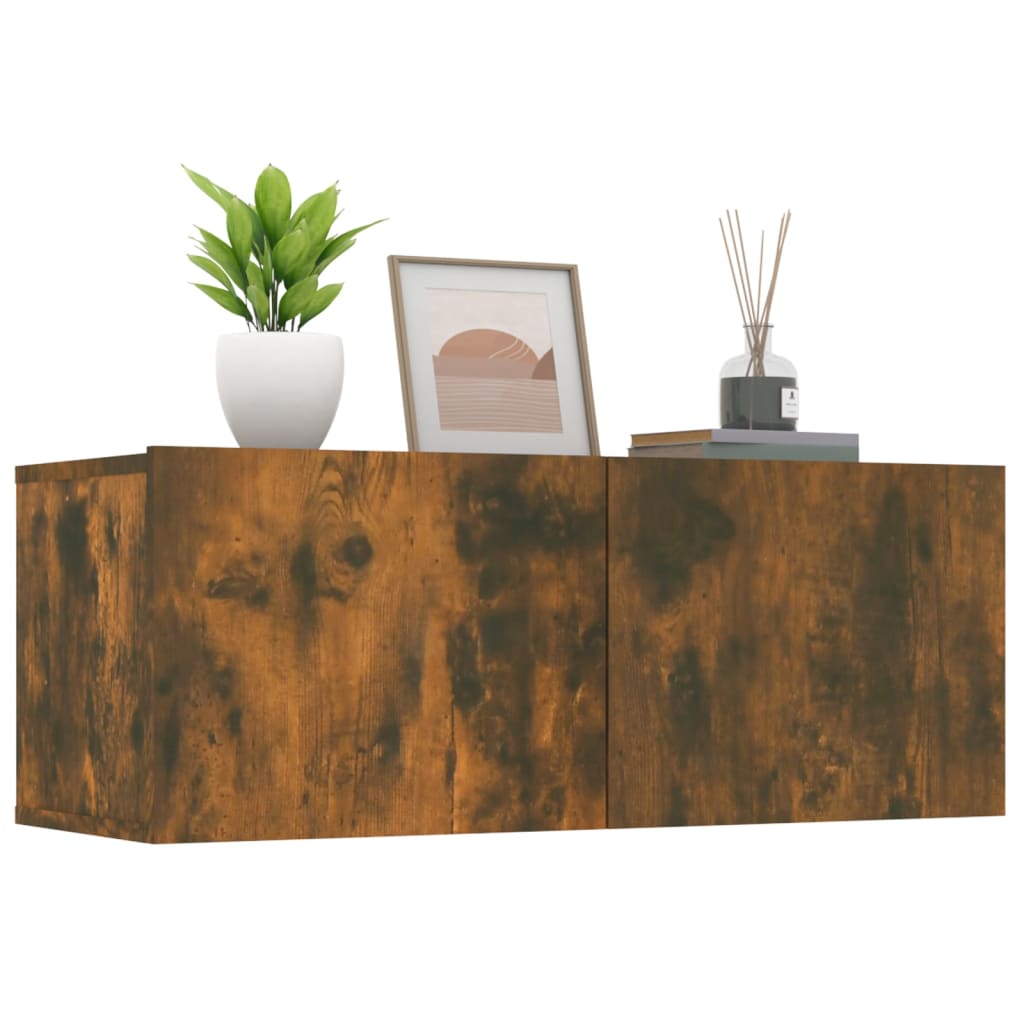 2 db füstös tölgy színű szerelt fa TV-szekrény 80 x 30 x 30 cm