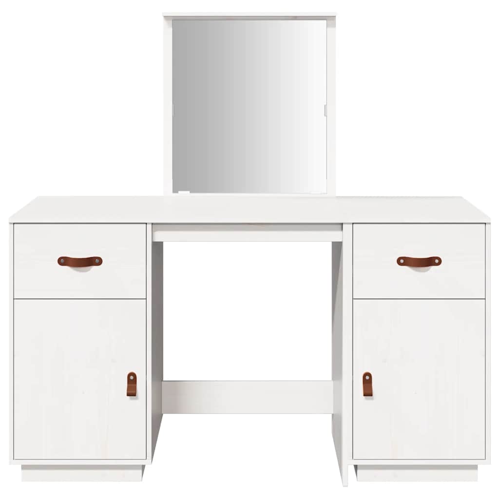 fehér tömör fenyőfa fésülködőasztal szett tükörrel