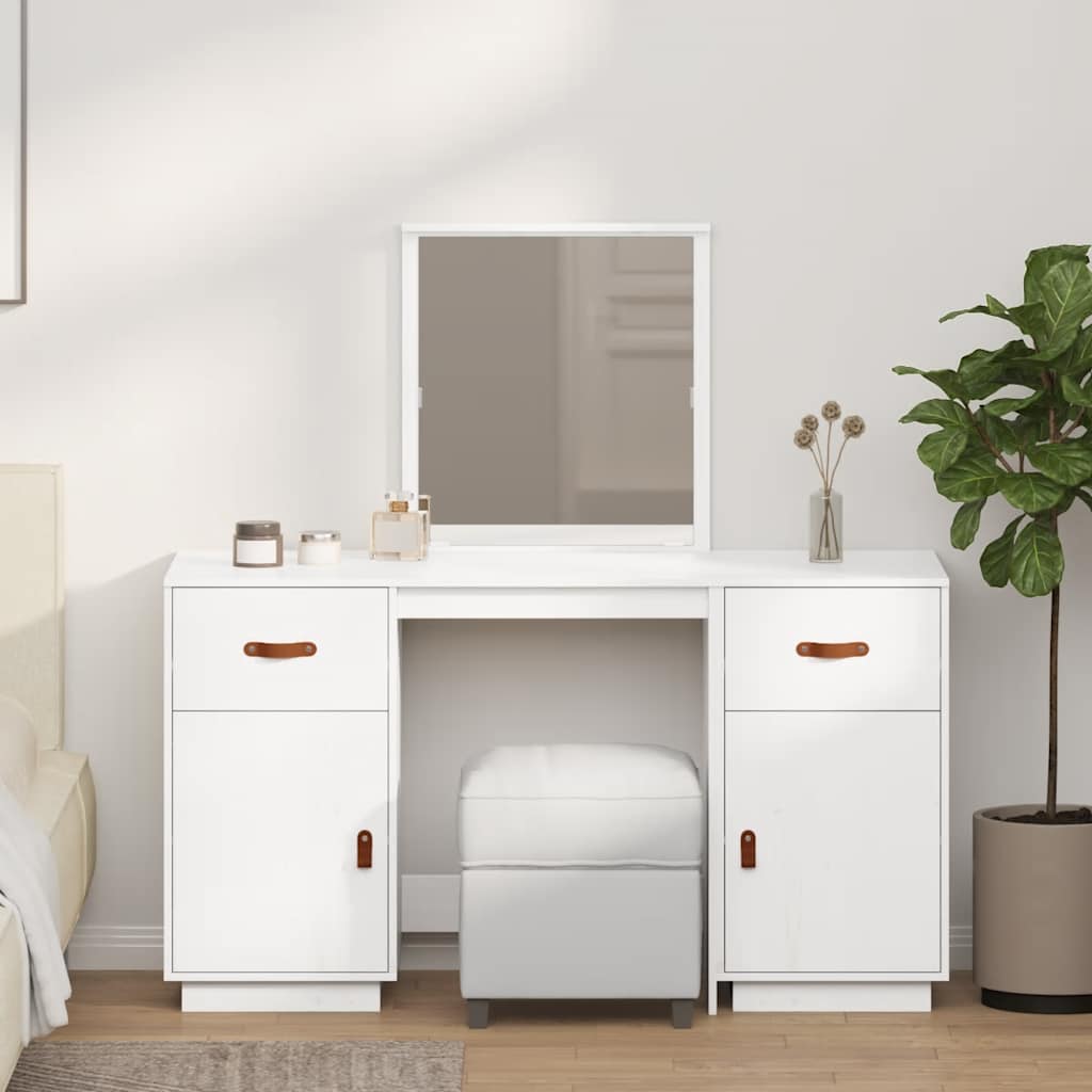 fehér tömör fenyőfa fésülködőasztal szett tükörrel