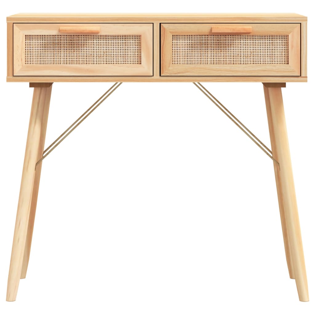 barna tömör fenyő és természetes rattan kisasztal 80x30x75 cm