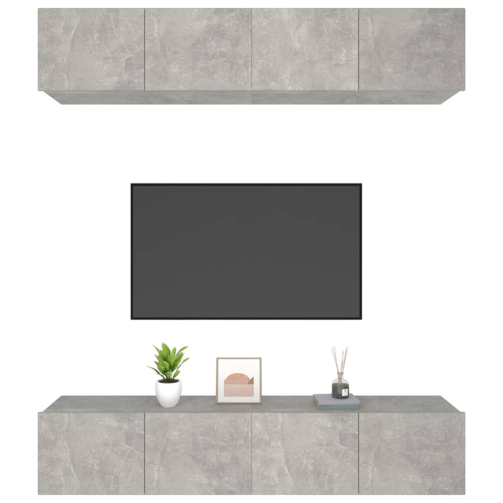 4 db betonszürke szerelt fa fali TV-szekrény 80 x 30 x 30 cm