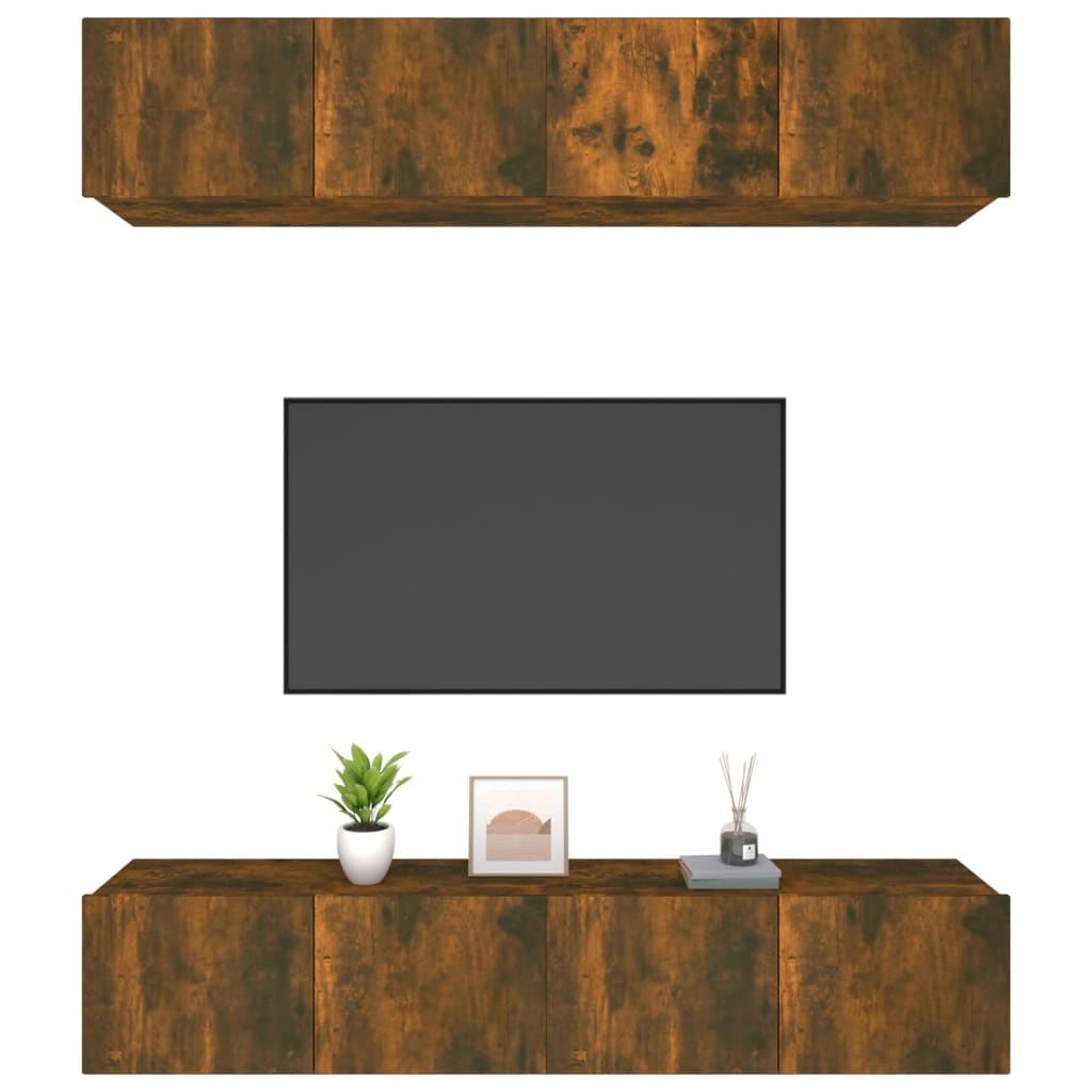 4 db füstös tölgy színű szerelt fa TV-szekrény 80 x 30 x 30 cm