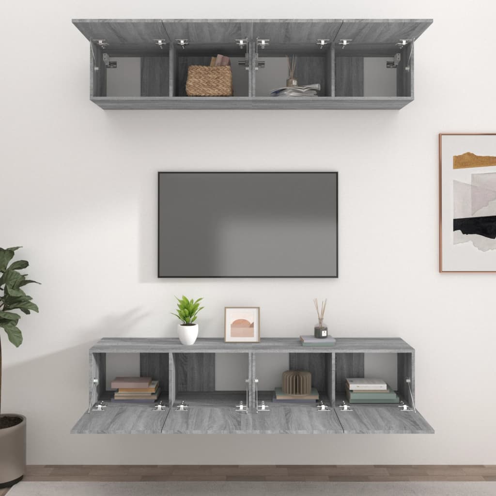 4 db szürke sonoma színű szerelt fa TV-szekrény 80 x 30 x 30 cm