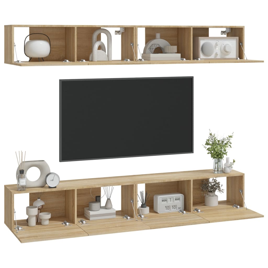 4 db sonoma tölgy színű fali TV-szekrény 100 x 30 x 30 cm