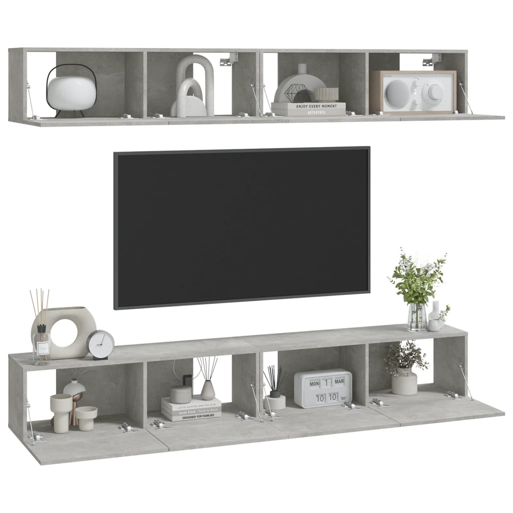 4 db betonszürke fali TV-szekrény 100 x 30 x 30 cm
