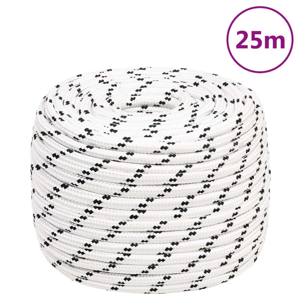 fehér poliészter fonott csónakkötél 14 mm x 25 m