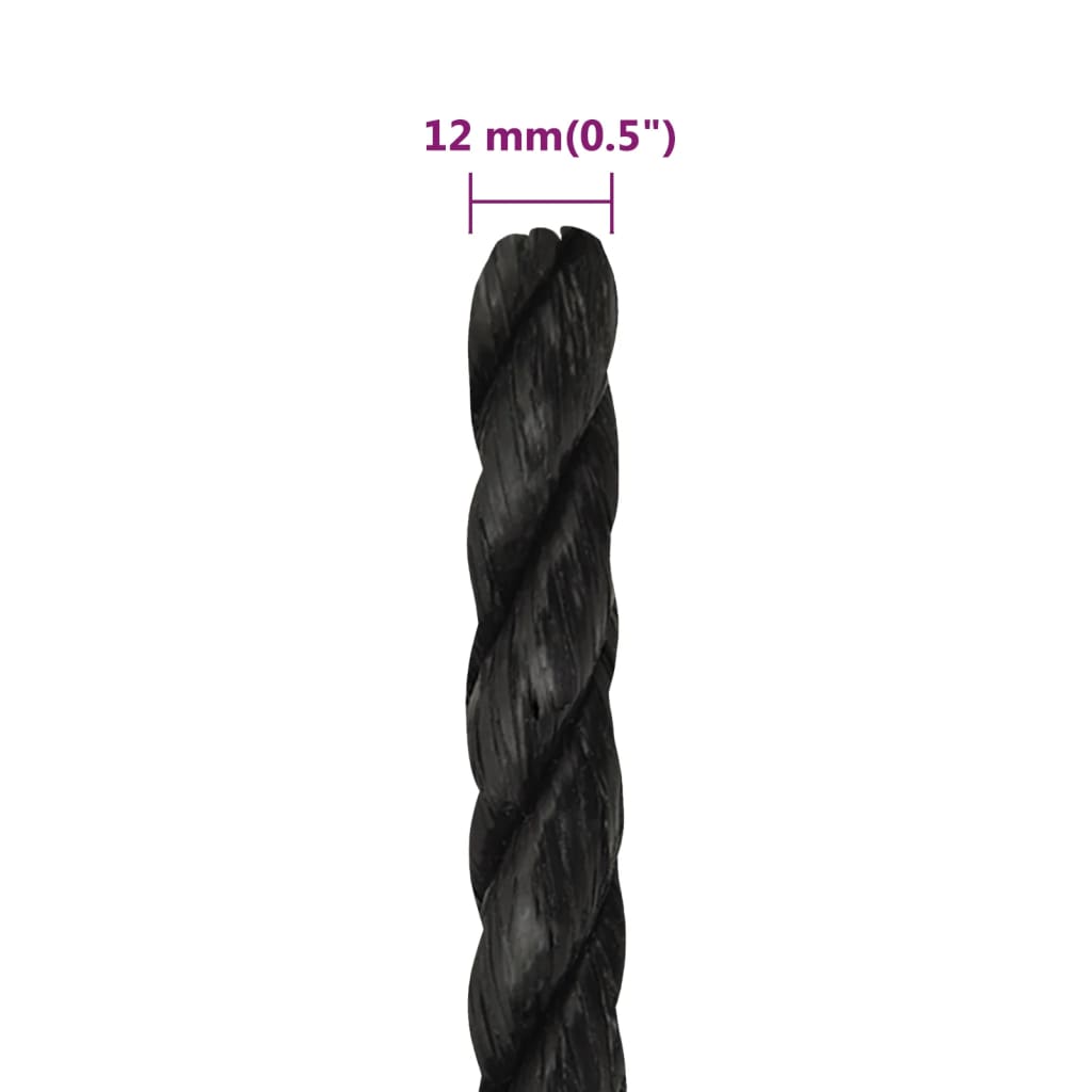 fekete polipropilén munkakötél 12 mm 25 m
