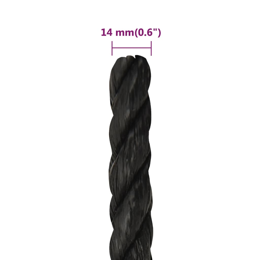 fekete polipropilén munkakötél 14 mm 25 m