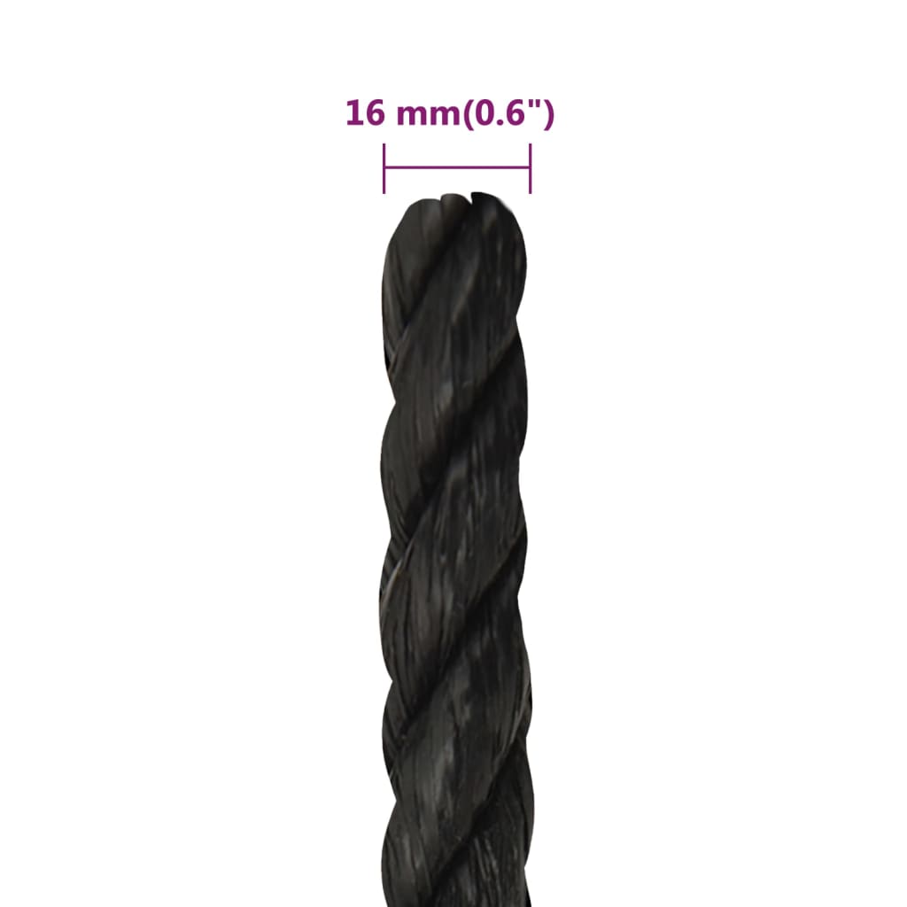 fekete polipropilén munkakötél 16 mm 50 m