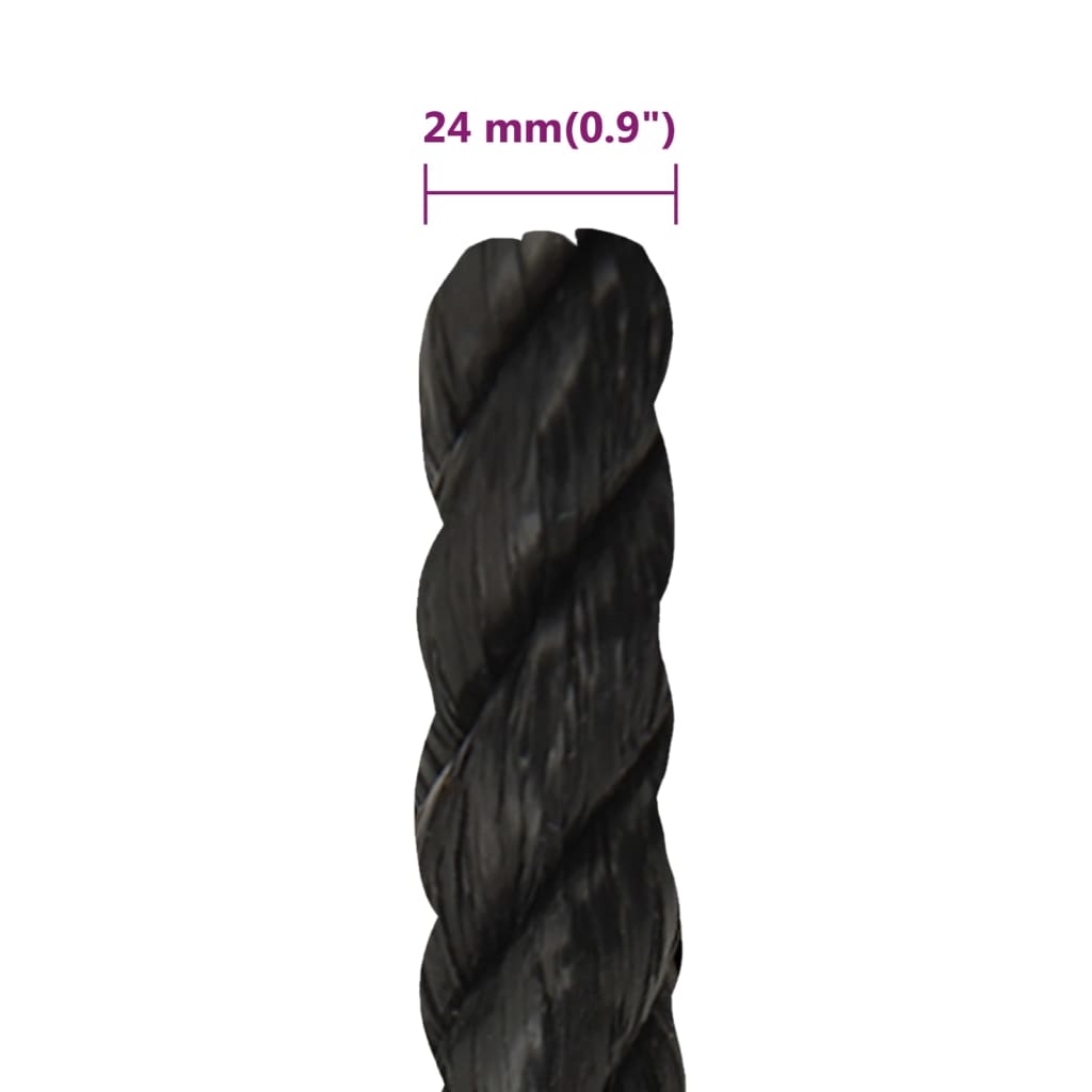 fekete polipropilén munkakötél 24 mm 25 m