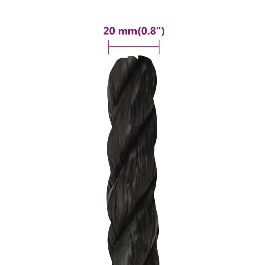 fekete polipropilén munkakötél 20 mm 25 m