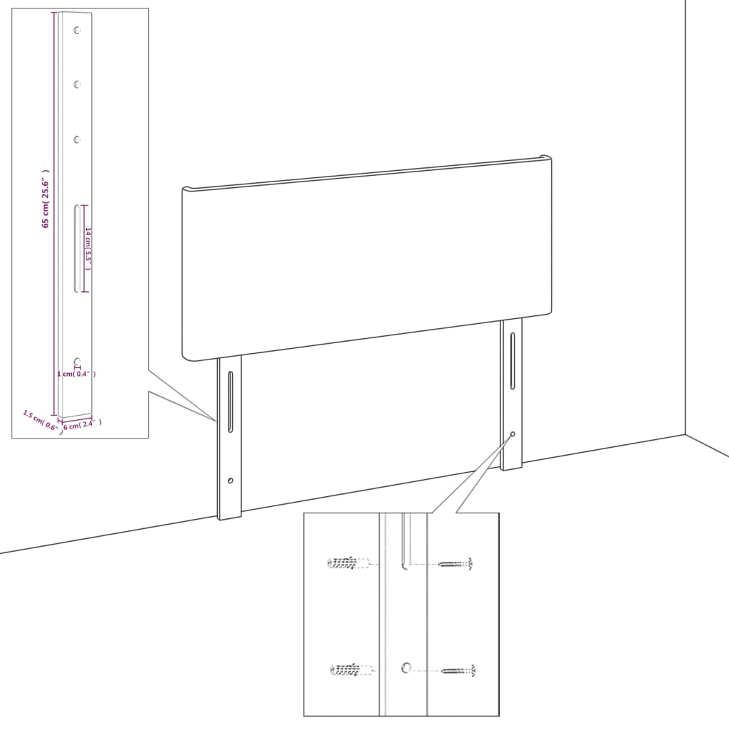 2 db sötétszürke bársony fejtámla 72 x 5 x 78/88 cm