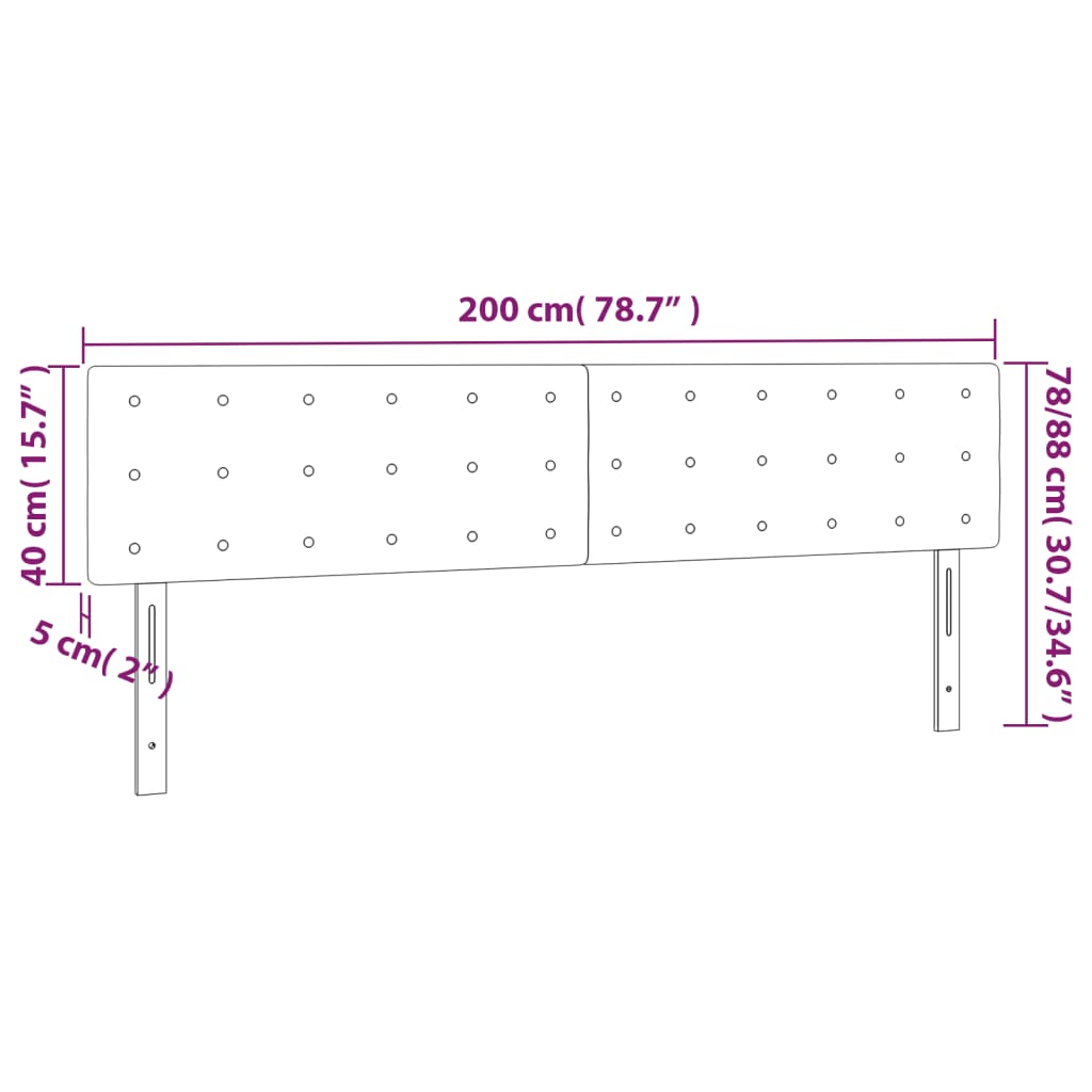 2 db sötétszürke bársony fejtámla 100x5x78/88 cm