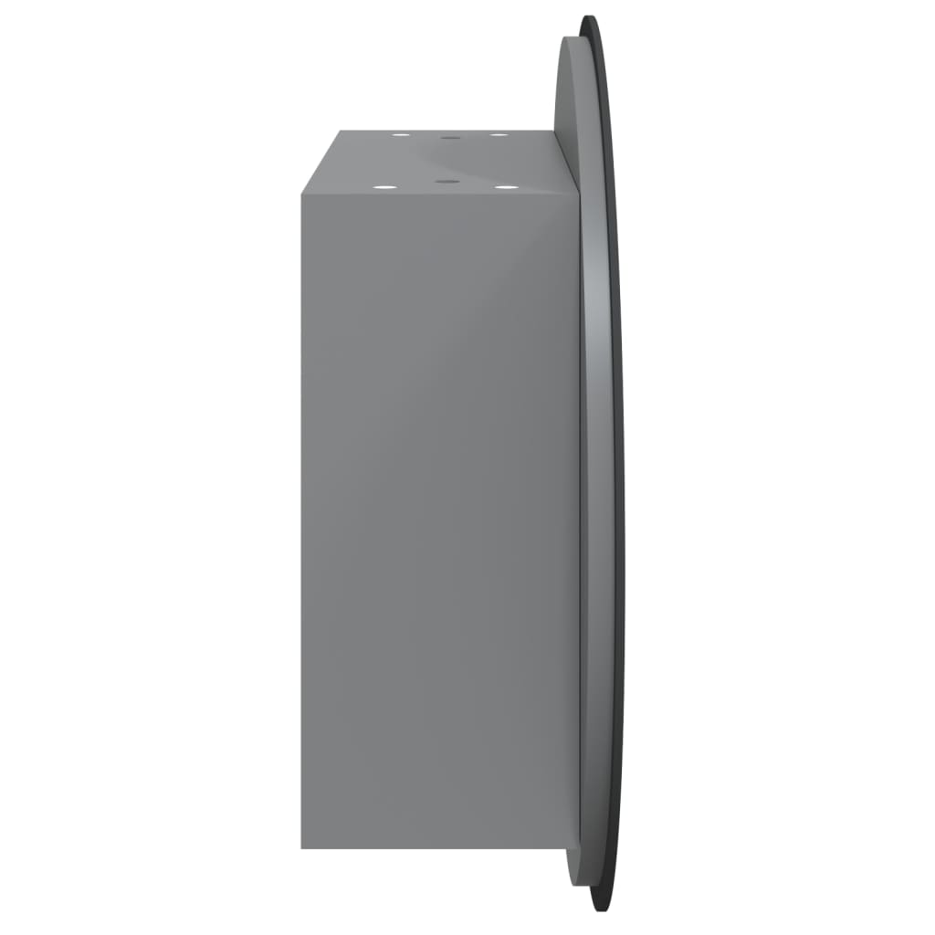szürke fürdőszobaszekrény kerek tükörrel/LED-del 47x47x17,5 cm