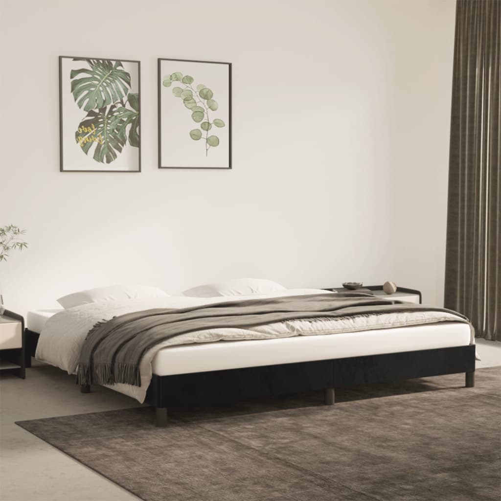 fekete bársony ágykeret matrac nélkül 200 x 200 cm