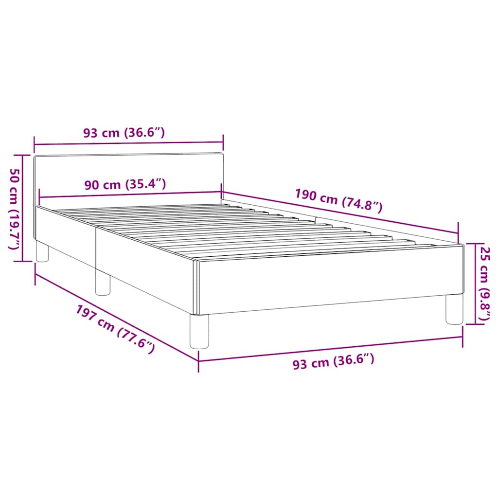 fekete szövet ágykeret fejtámlával matrac nélkül 90x190 cm