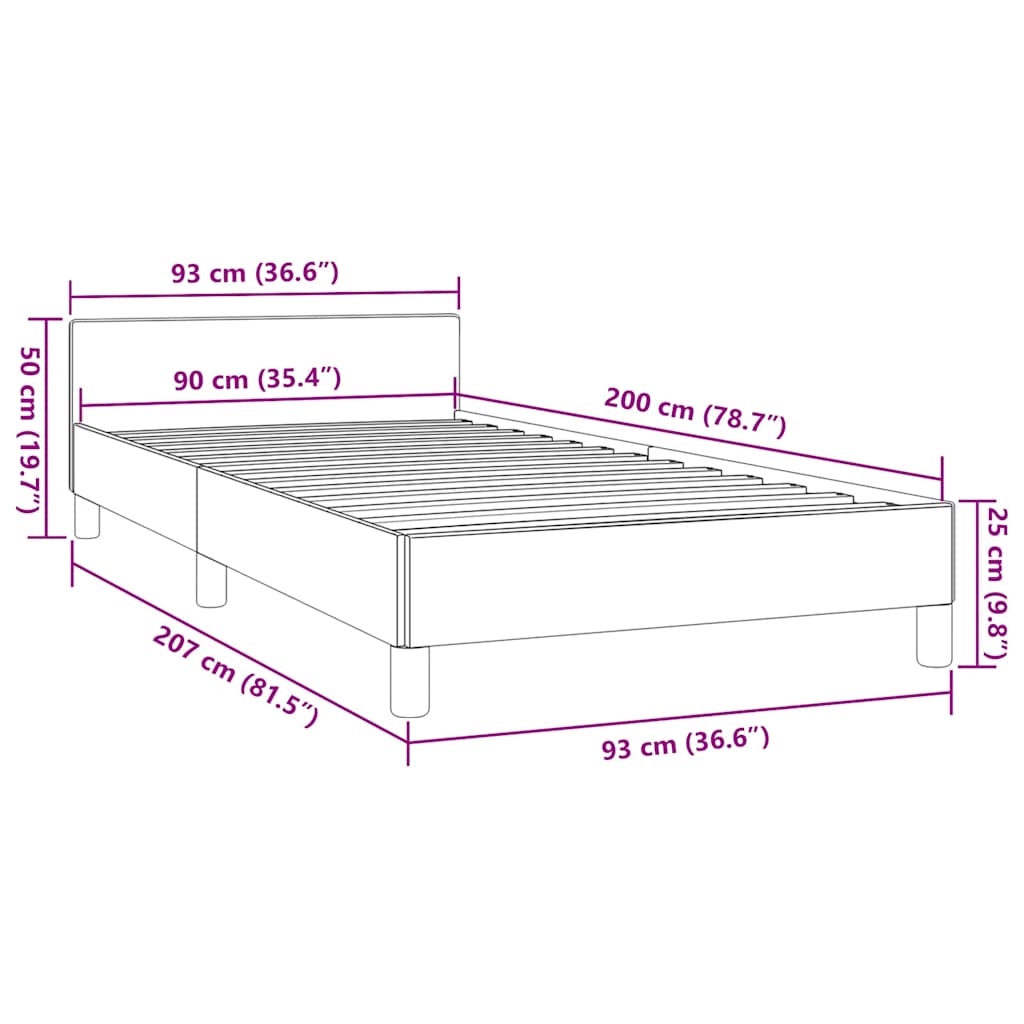 sötétszürke szövet ágykeret matrac nélkül 90x200 cm
