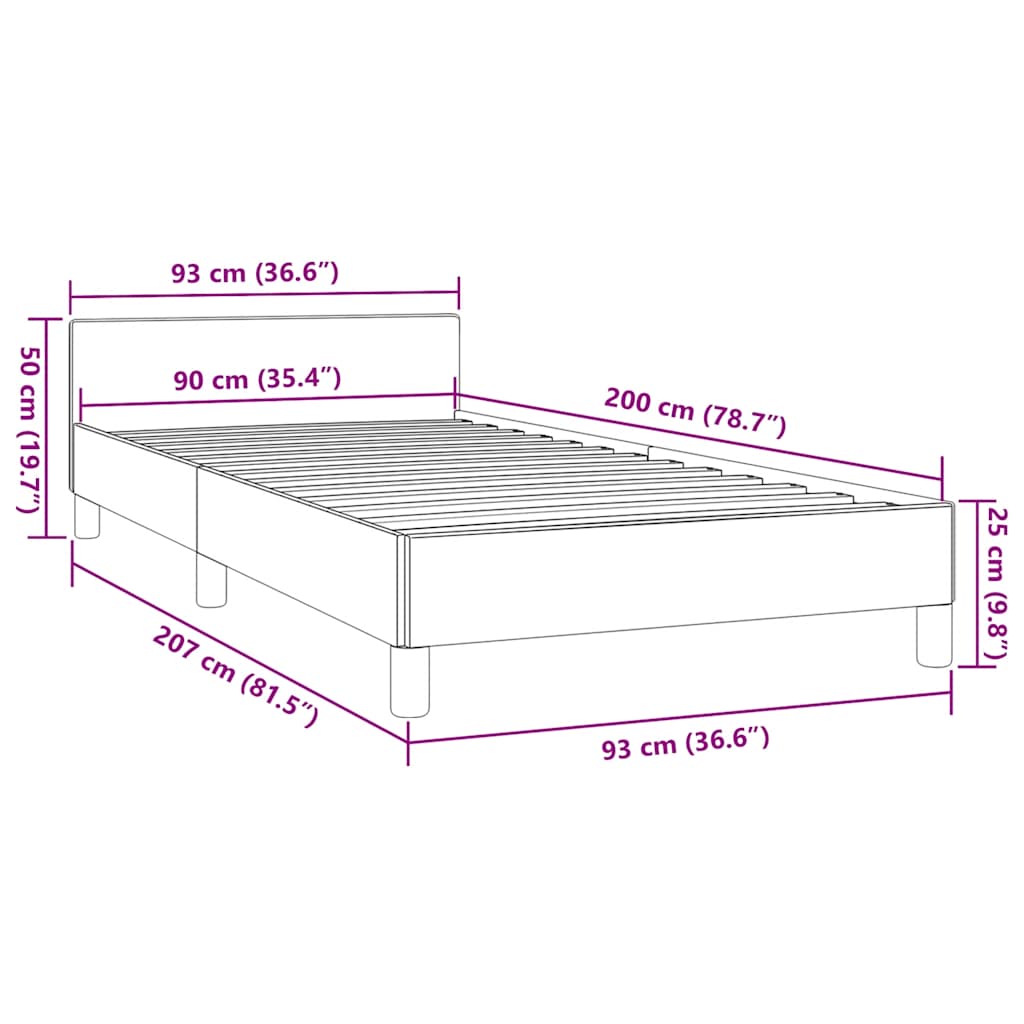 fekete szövet ágykeret fejtámlával matrac nélkül 90x200 cm