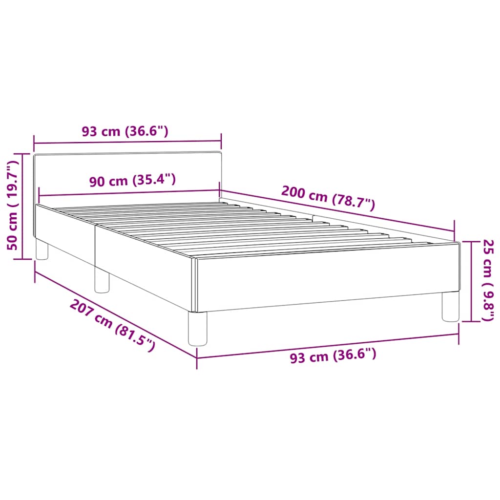 világosszürke bársony ágykeret matrac nélkül 90x200 cm