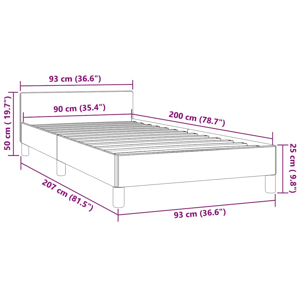 fekete bársony ágykeret fejtámlával matrac nélkül 90x200 cm