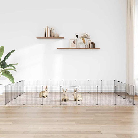 28 paneles fekete acél kisállatketrec ajtóval 35 x 35 cm