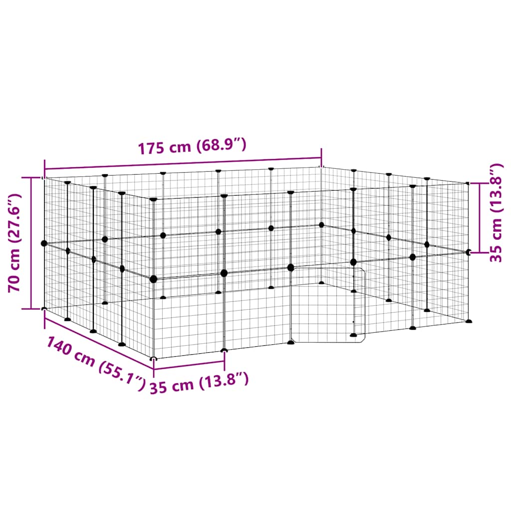36 paneles fekete acél kisállatketrec ajtóval 35 x 35 cm