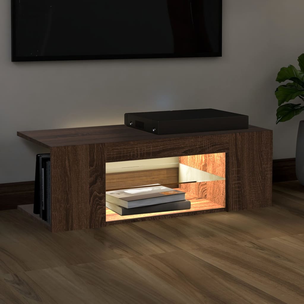 barna tölgy színű LED-es TV-szekrény 90 x 39 x 30 cm